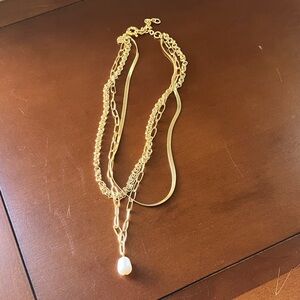 Talbots Gold Multi-Chain Necklace with Pearl Charm